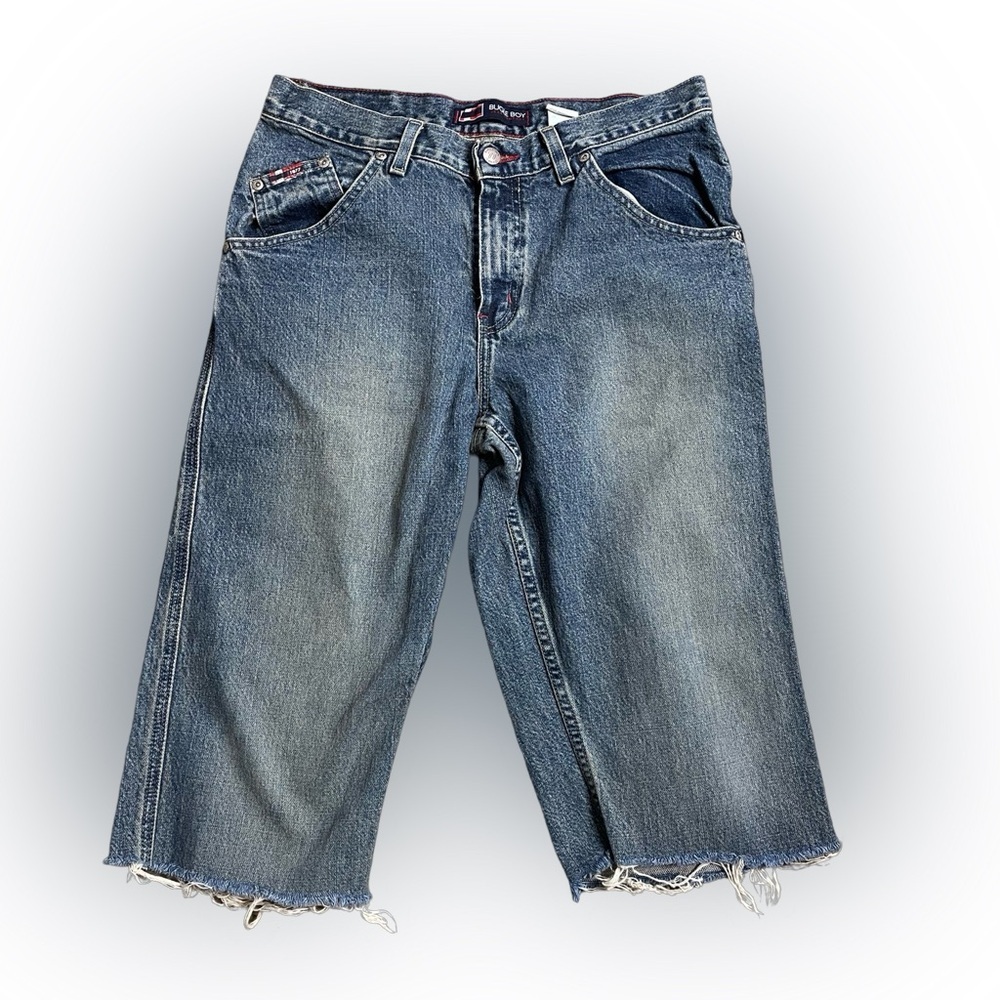 Bugle Boy Vintage Custom Cutoffs Long Line Denim Skater Shorts Size Men 32